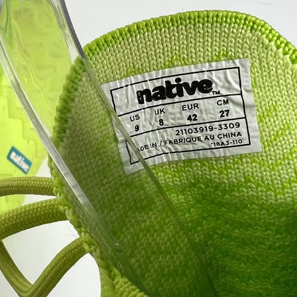 Native Shoes Size 9 Apollo Mercury Liteknit Sneakers Neon Green Light Athletic main image 10